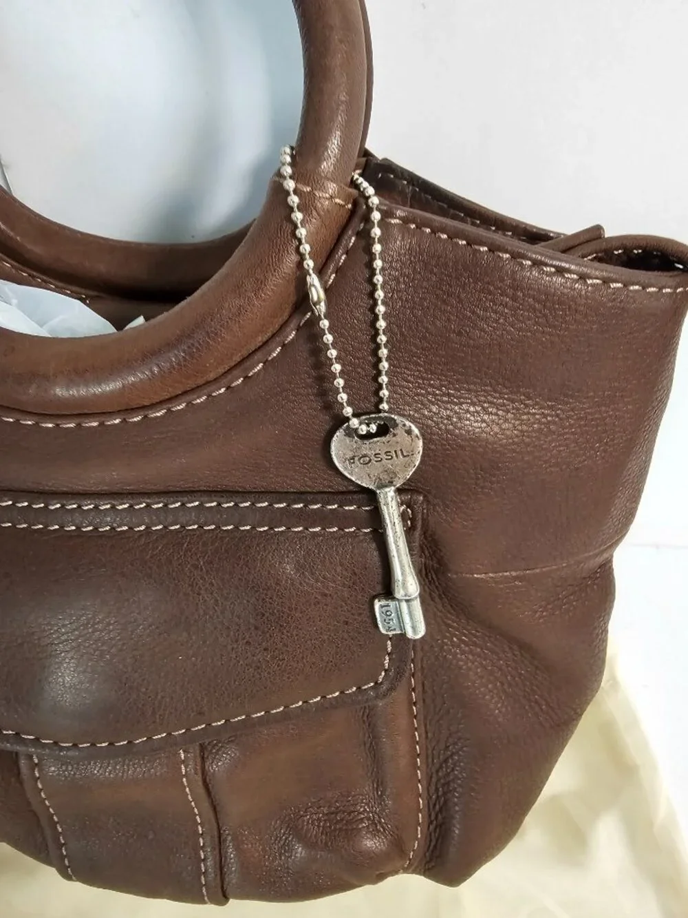 Fossil Bag Brown Leather Shoulder Y2K Classic Casual 75082
